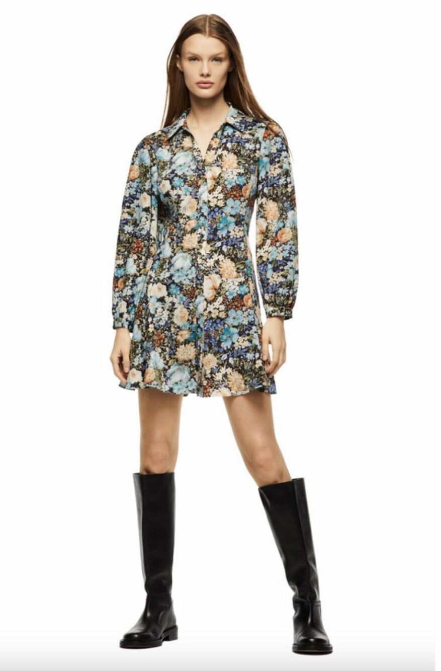 Zara Floral Printed Long Sleeve Mini Sz Small Dress